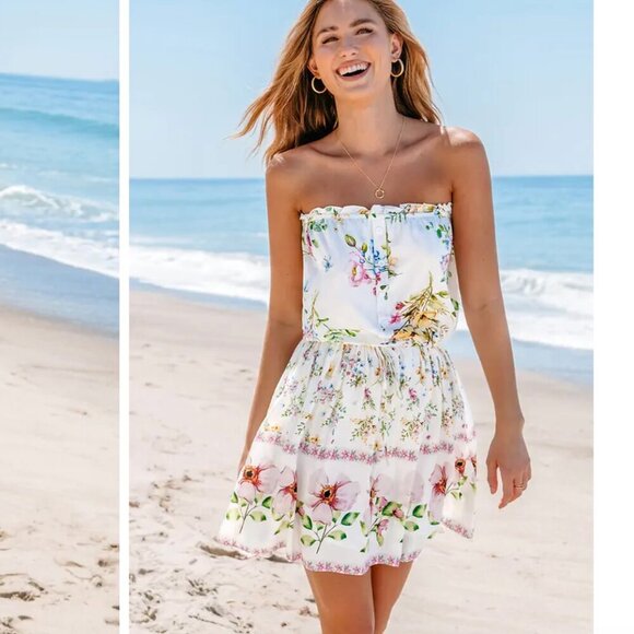 NWT New Cupshe Floral Print Tie Waist Mini Dress Size Medium w Pockets! Coverup - Picture 1 of 15